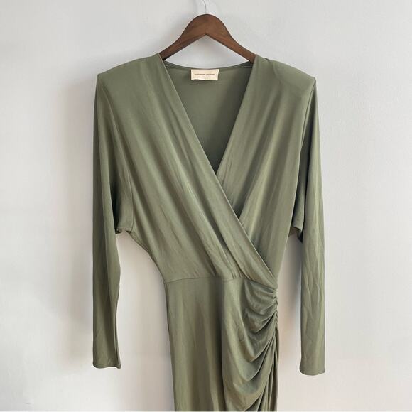 Alexandre Vauthier | Women’s Olive Green Stretch Jersey Gown Maxi Dress Ruched - Picture 4 of 14